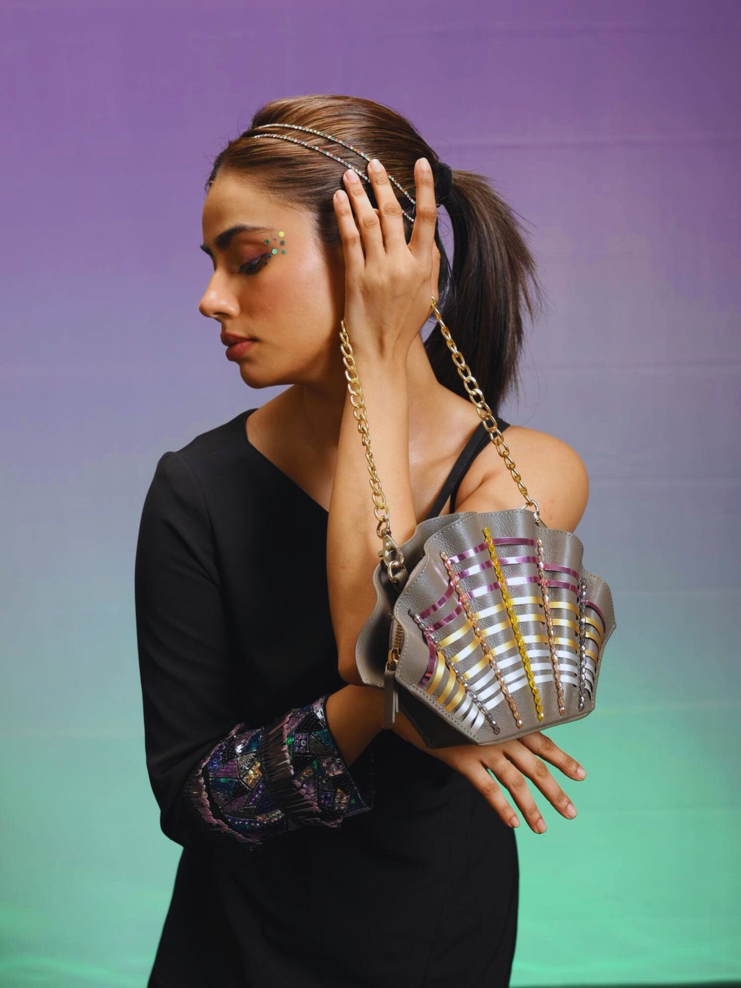 Oyster Bag - Grey, Pink, Gold & Silver