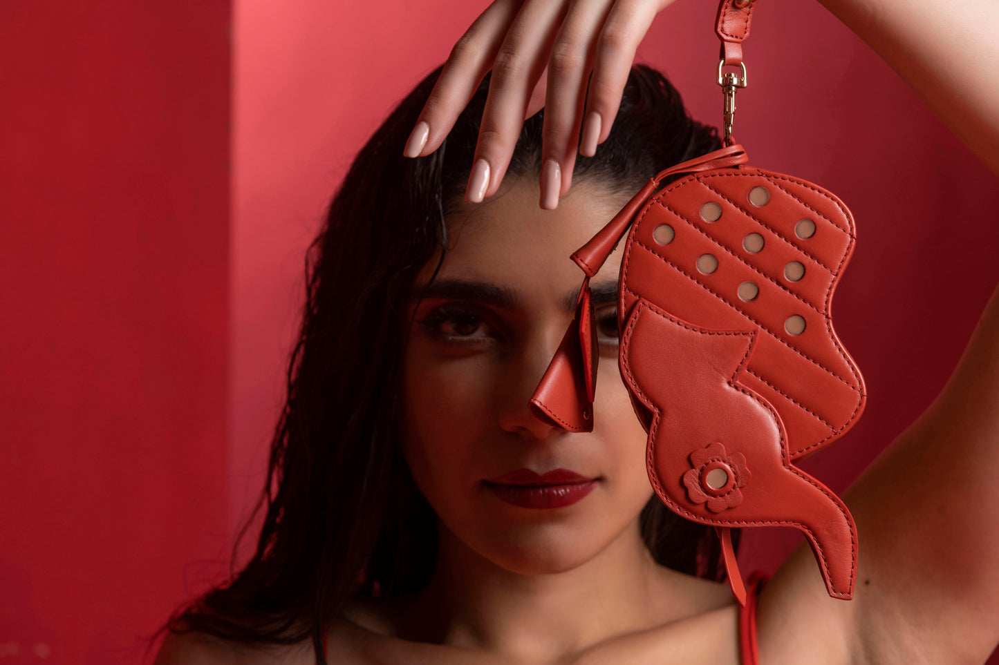 Oscars Hathi Batua Wristlet - Red with Mirror